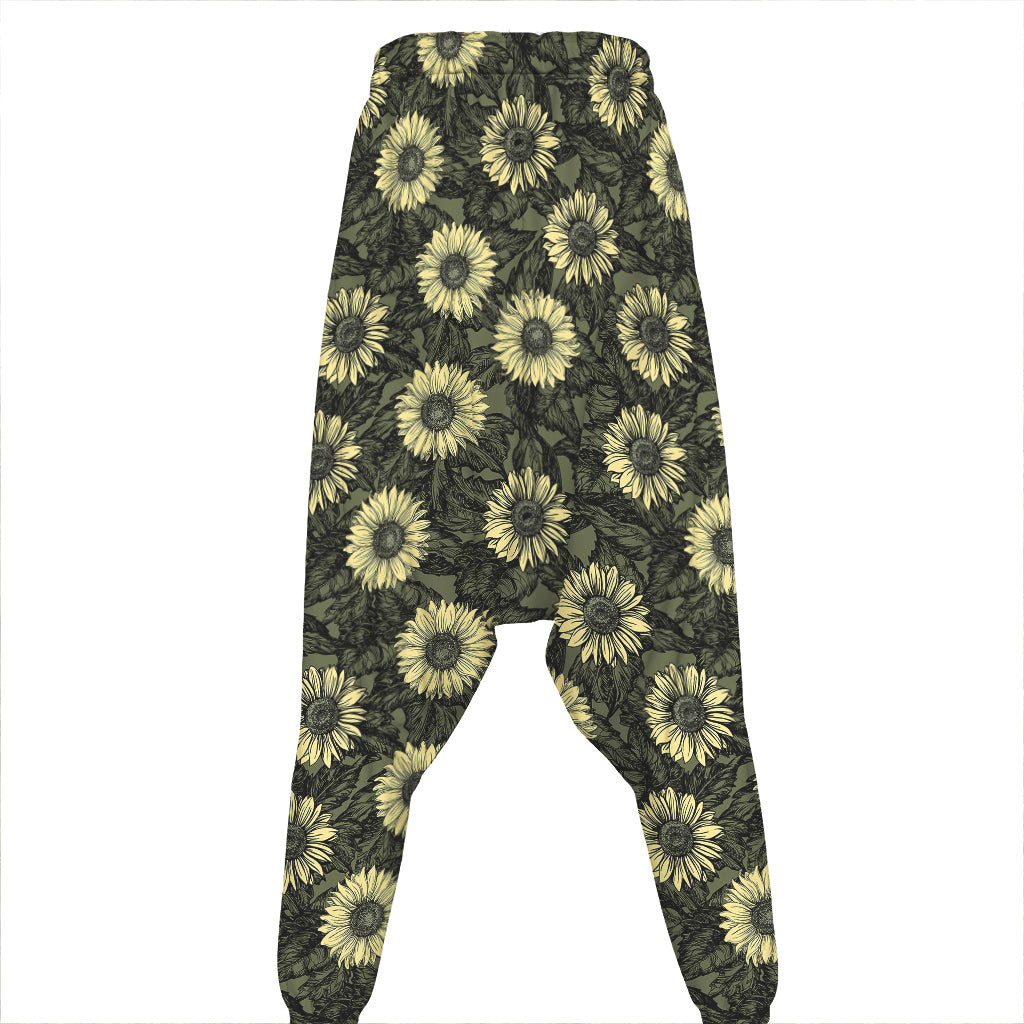 Dark Sunflower Pattern Print Hammer Pants