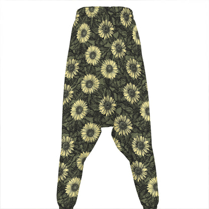 Dark Sunflower Pattern Print Hammer Pants
