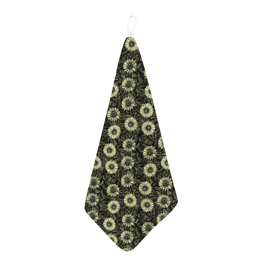 Dark Sunflower Pattern Print Hand Towel
