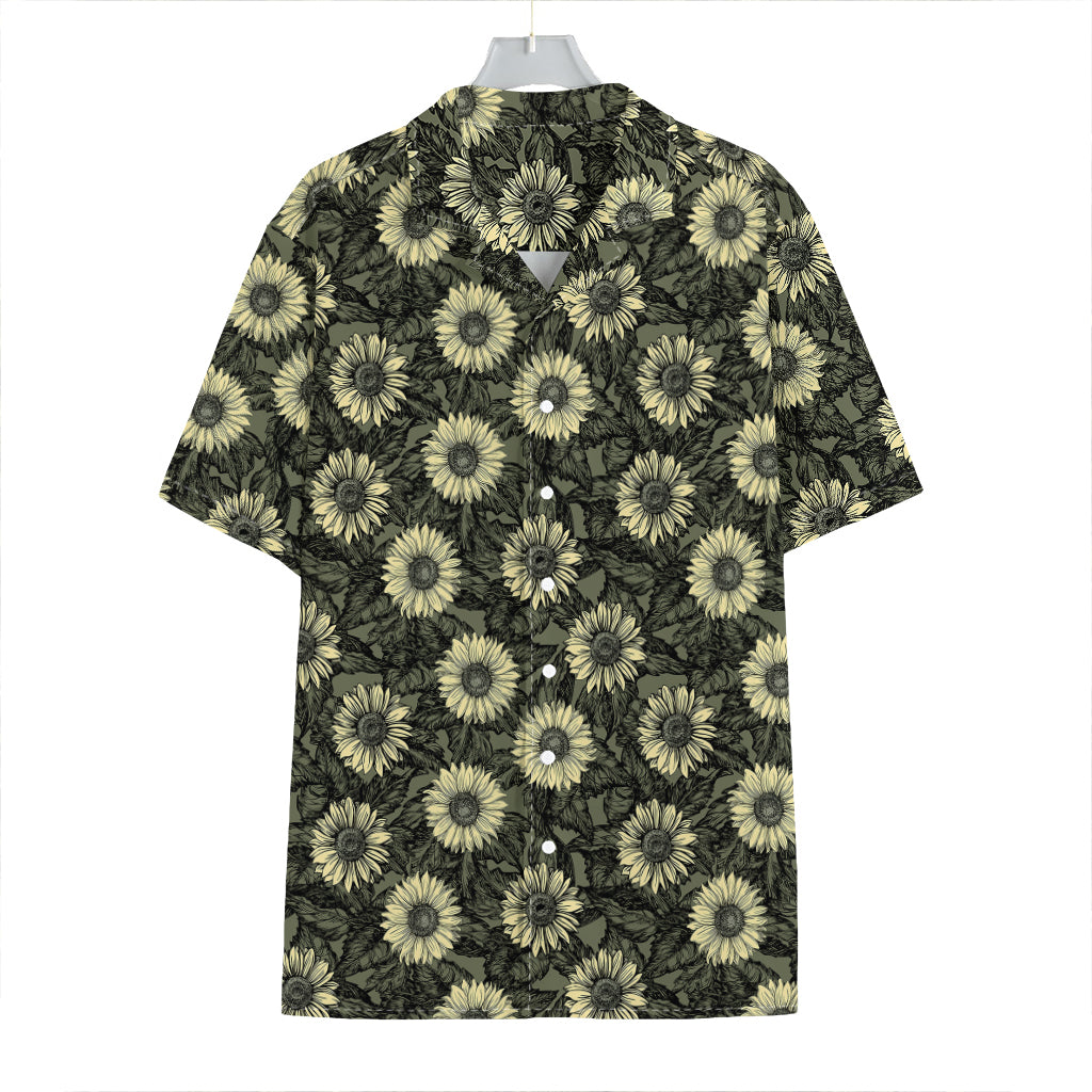 Dark Sunflower Pattern Print Hawaiian Shirt