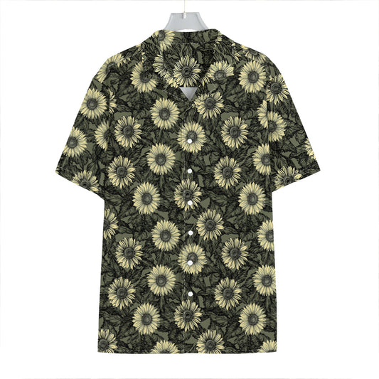 Dark Sunflower Pattern Print Hawaiian Shirt