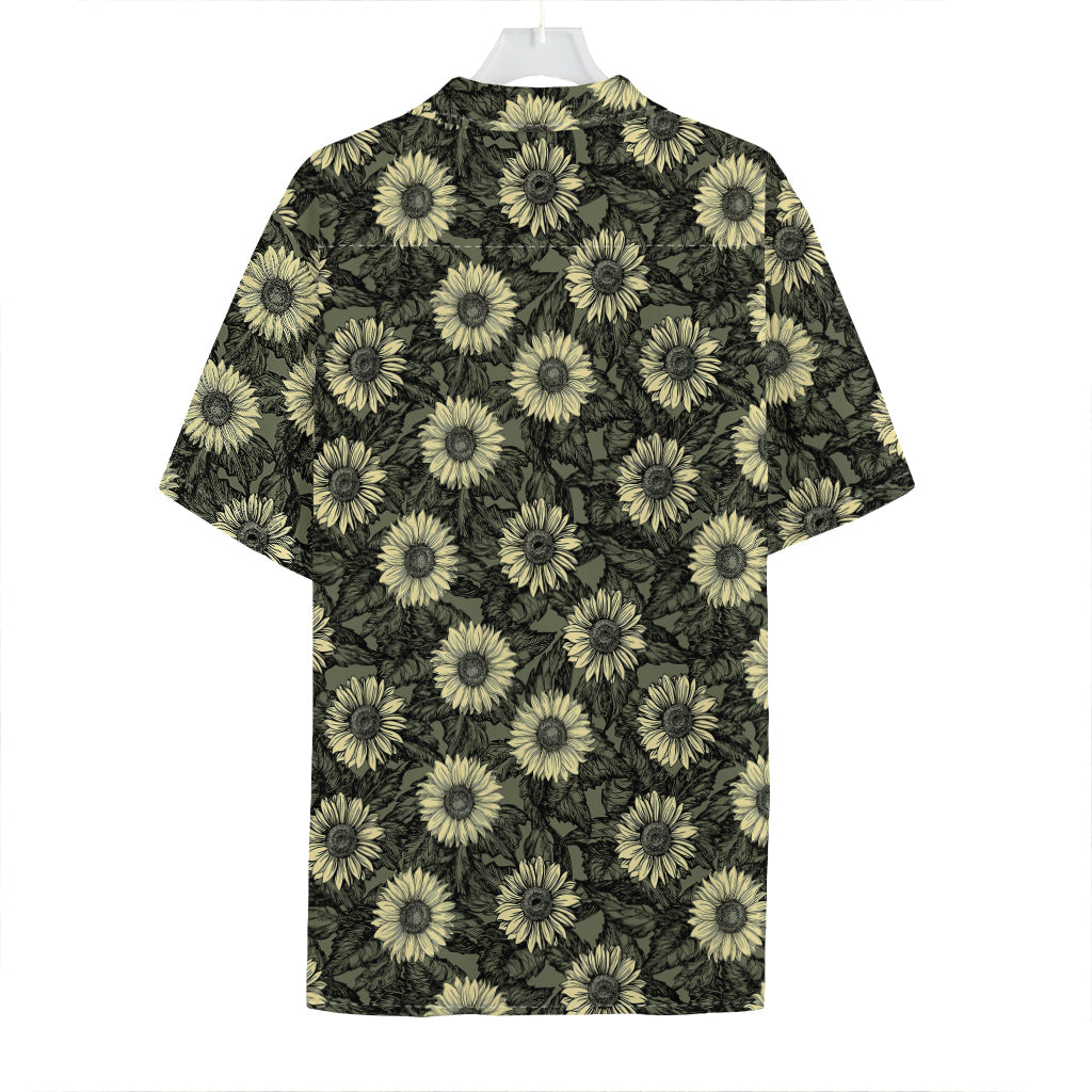 Dark Sunflower Pattern Print Hawaiian Shirt