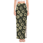 Dark Sunflower Pattern Print High Slit Maxi Skirt