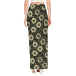 Dark Sunflower Pattern Print High Slit Maxi Skirt