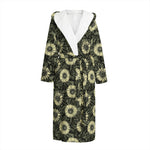 Dark Sunflower Pattern Print Hooded Bathrobe