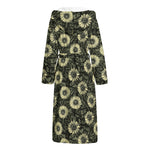 Dark Sunflower Pattern Print Hooded Bathrobe