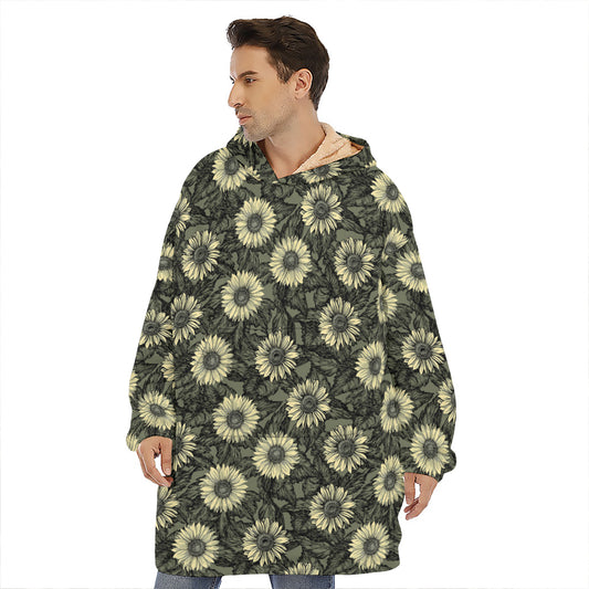 Dark Sunflower Pattern Print Hoodie Blanket