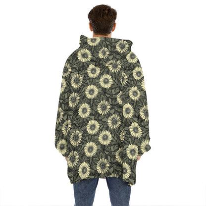 Dark Sunflower Pattern Print Hoodie Blanket