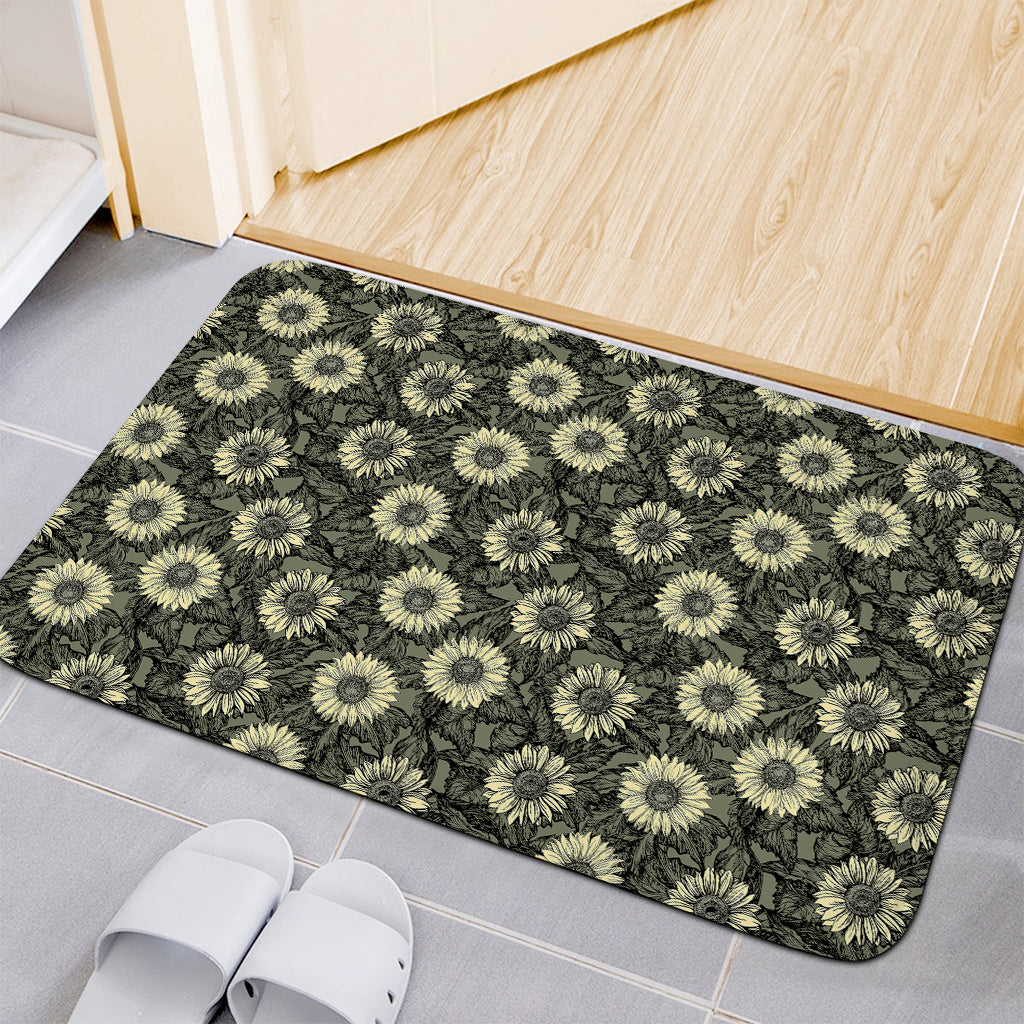 Dark Sunflower Pattern Print Indoor Door Mat
