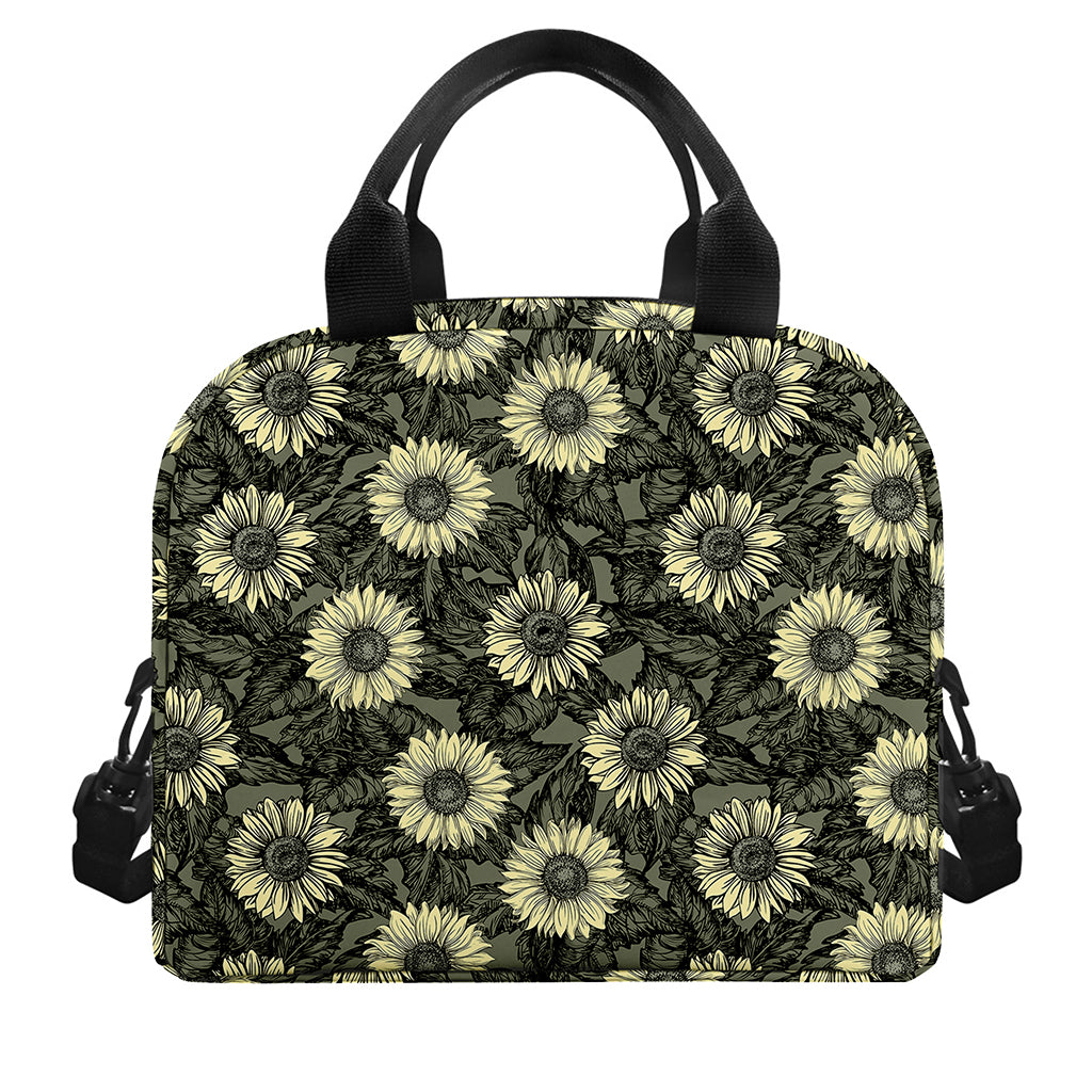Dark Sunflower Pattern Print Insulated Lunch Bag