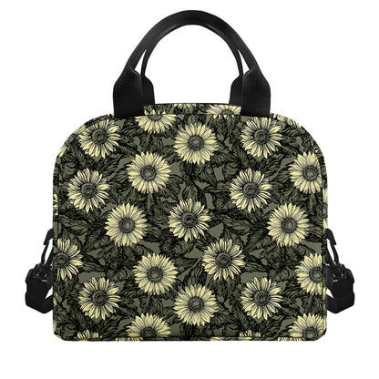 Dark Sunflower Pattern Print Insulated Lunch Bag