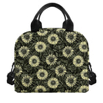 Dark Sunflower Pattern Print Insulated Lunch Bag
