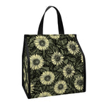 Dark Sunflower Pattern Print Insulated Lunch Tote