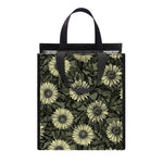 Dark Sunflower Pattern Print Insulated Lunch Tote