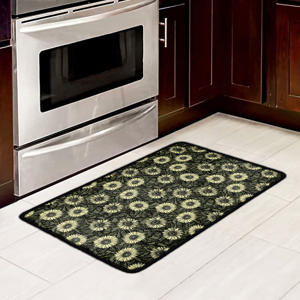 Dark Sunflower Pattern Print Kitchen Mat
