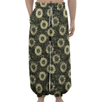 Dark Sunflower Pattern Print Lantern Pants