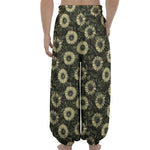 Dark Sunflower Pattern Print Lantern Pants