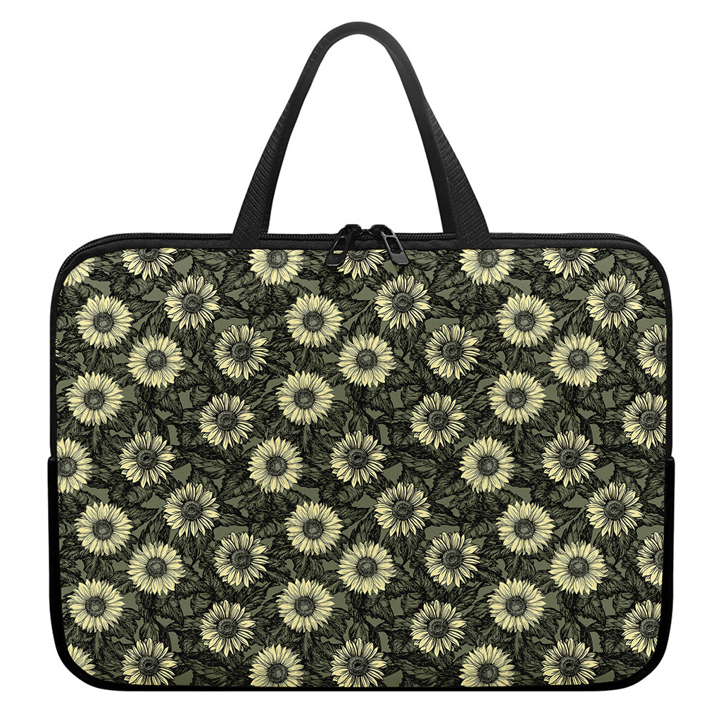 Dark Sunflower Pattern Print Laptop Sleeve With Handle