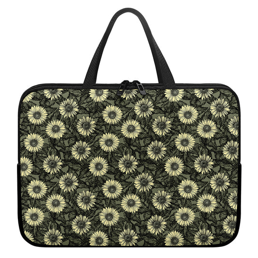 Dark Sunflower Pattern Print Laptop Sleeve With Handle