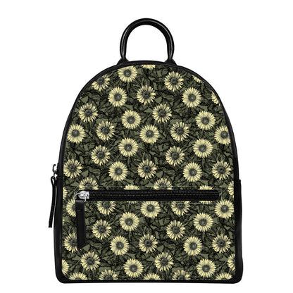 Dark Sunflower Pattern Print Leather Backpack