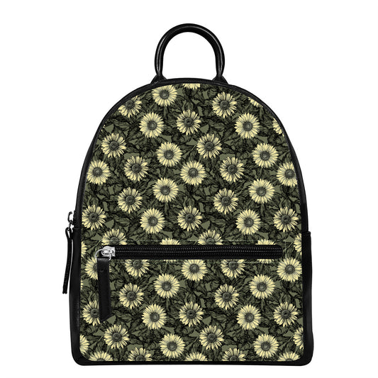 Dark Sunflower Pattern Print Leather Backpack