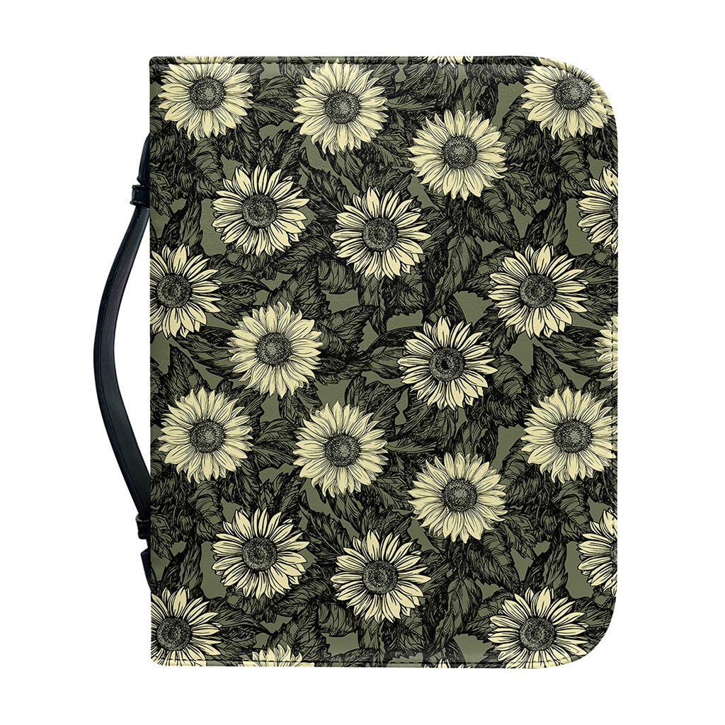 Dark Sunflower Pattern Print Leather Bible Cover