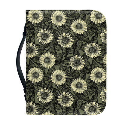 Dark Sunflower Pattern Print Leather Bible Cover