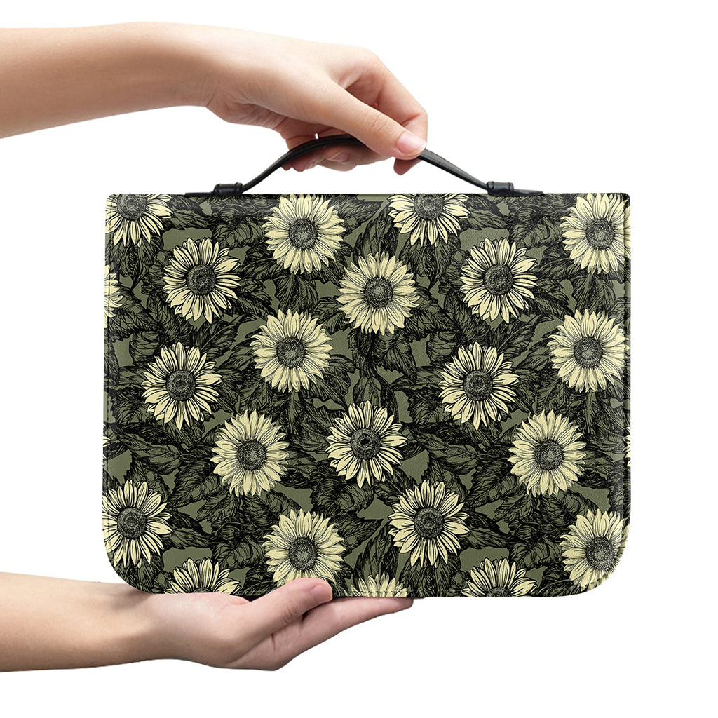 Dark Sunflower Pattern Print Leather Bible Cover