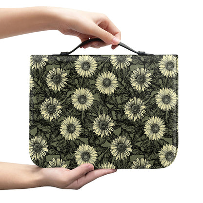 Dark Sunflower Pattern Print Leather Bible Cover
