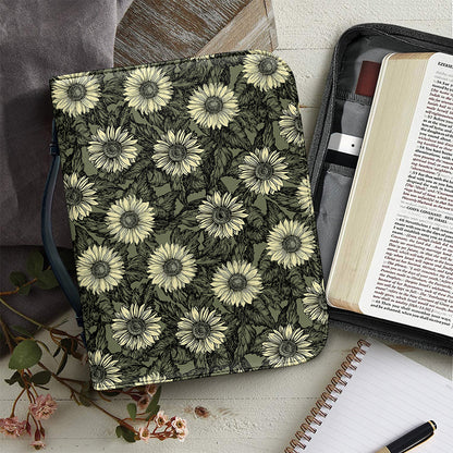 Dark Sunflower Pattern Print Leather Bible Cover