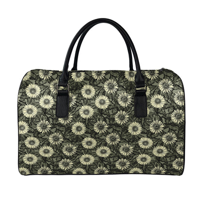 Dark Sunflower Pattern Print Leather Duffle Bag