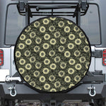 Dark Sunflower Pattern Print Leather Spare Tire Cover