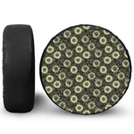 Dark Sunflower Pattern Print Leather Spare Tire Cover