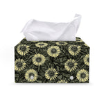 Dark Sunflower Pattern Print Leather Tissue Box Cover