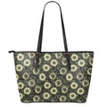 Dark Sunflower Pattern Print Leather Tote Bag With Zipper