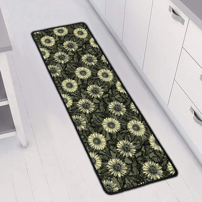 Dark Sunflower Pattern Print Long Kitchen Mat