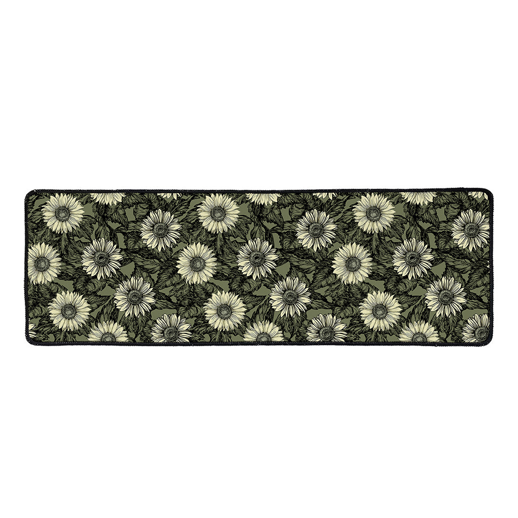 Dark Sunflower Pattern Print Long Kitchen Mat