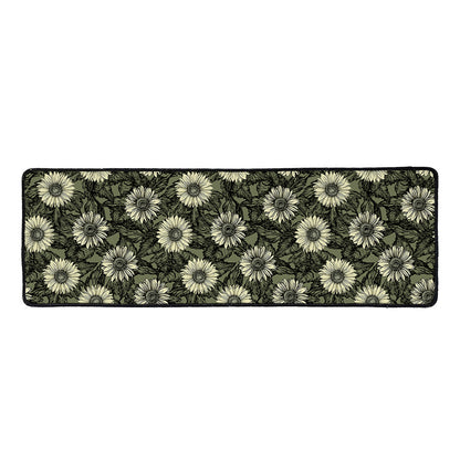 Dark Sunflower Pattern Print Long Kitchen Mat