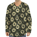 Dark Sunflower Pattern Print Long Sleeve Baseball Jersey