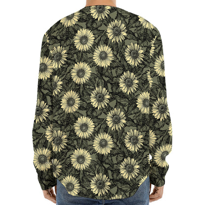 Dark Sunflower Pattern Print Long Sleeve Baseball Jersey