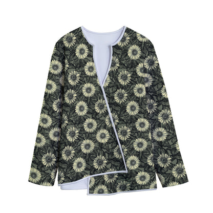 Dark Sunflower Pattern Print Long Sleeve Short Coat
