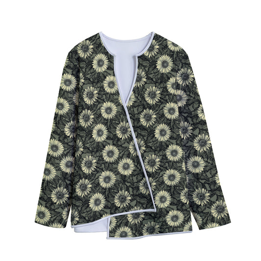 Dark Sunflower Pattern Print Long Sleeve Short Coat