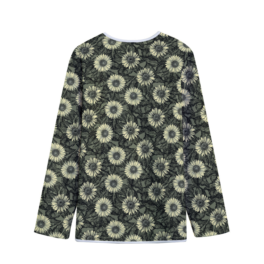 Dark Sunflower Pattern Print Long Sleeve Short Coat
