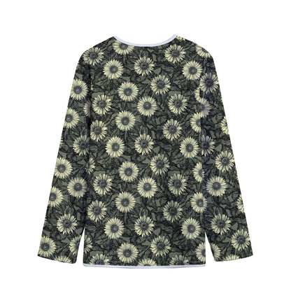 Dark Sunflower Pattern Print Long Sleeve Short Coat
