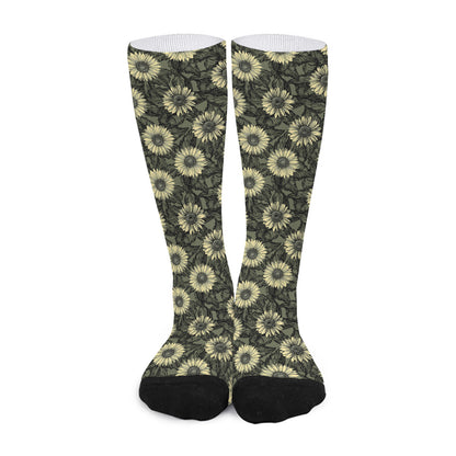 Dark Sunflower Pattern Print Long Socks