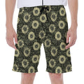 Dark Sunflower Pattern Print Men's Beach Shorts