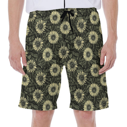 Dark Sunflower Pattern Print Men's Beach Shorts