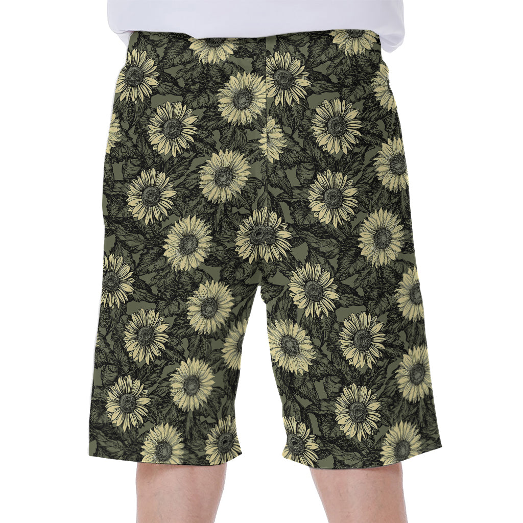 Dark Sunflower Pattern Print Men's Beach Shorts