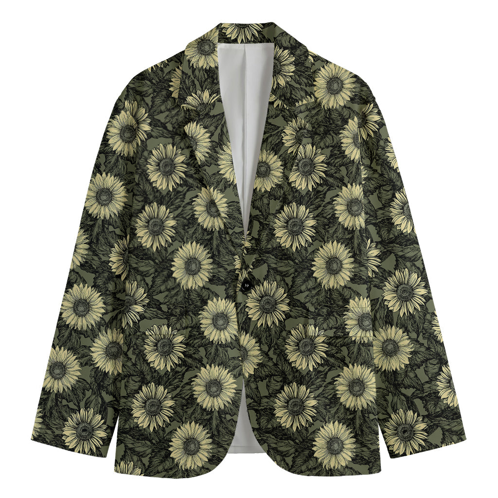 Dark Sunflower Pattern Print Men's Blazer