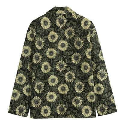 Dark Sunflower Pattern Print Men's Blazer